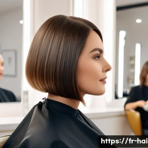 헤어디자이너 여성 헤어스타일링 - A stylish hair salon scene featuring a French woman with an oval face shape, showcasing a modern asy...