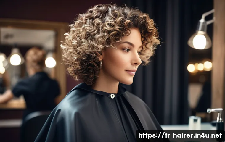 헤어디자이너 헤어컷 기술 분석 - A professional hairstylist carefully cutting thick, curly hair using classic scissors and texturizin...